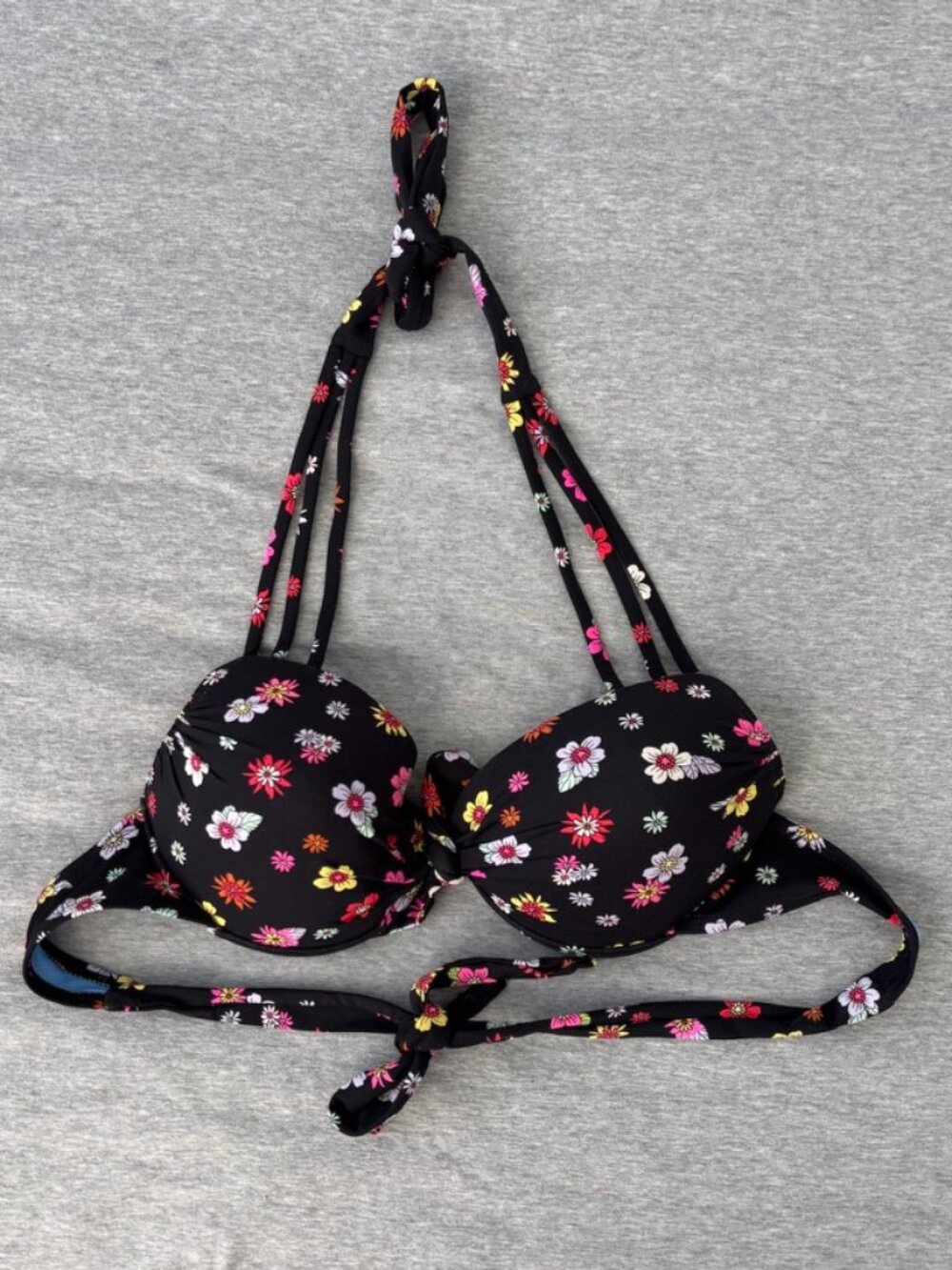 California Waves Floral Bikini Top M Push Up Underwire Retro Resort